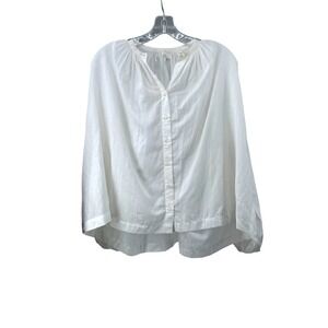 DÔEN Women Blouse Button Front White Cotton Viscose Extra Small